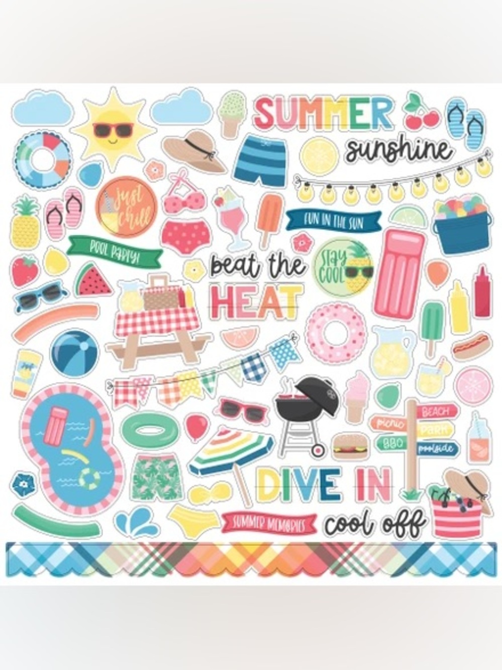 🌞👙Echo Park Sun Kissed 12x12 Summer Sticker Sheet Craft🌈🏊♀️
